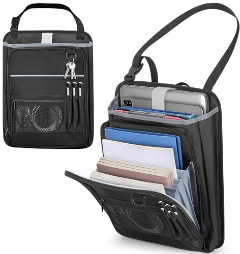 Luxja Autositz Organizer für Vordersitz mit Laptopfach 15,6 Zoll | Beifahrersitz Organizer mit Akkordeon-Dokumentenfach, Verstellbarem Gurt, Auto Aufbewahrungstasche, Schwarz