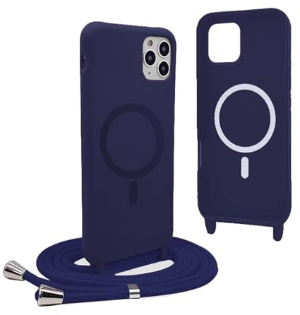 YFSYLL Handykette Hülle für iPhone 11 Pro Max mit Band,Magnetische Silikon Handyhülle Kompatibel mit MagSafe,Handyhülle für zum Umhängen Einstellbar und Abnehmbar - Blau