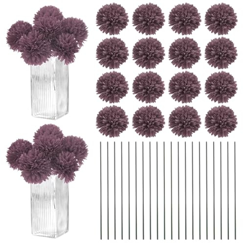 M METERXITY 30Pcs Flores Artificiales De Bola De Crisantemo, 11 Ramo De Seda Falso De Crisantemo con Toque Real para Hogar/Boda/Navidad/Fiesta [Púrpura Otoñal]