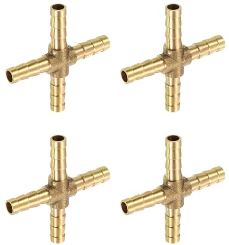 QUARKZMAN 4Pcs Latón 4 Vías Tubo Accesorio 1/4 (6mm) Cruz Púa Unión | Accesorio Tubo Adaptador, para Agua/Combustible/Aire Transporte Conexión Tuberías