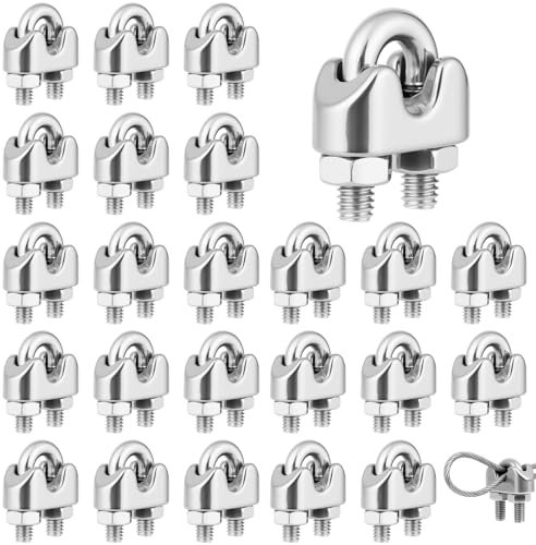 Flintronic 24PCS Wire Rope Clip, M2 Wire Rope Cable Clip Clamps, Stainless Steel rope Grips, U Bolt Saddle Fastener for Garden Tensioning wire Ropes and Fence Clips (Ø 2mm)