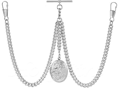 BOSHIYA Taschenuhrkette mit T Bar Endstück Gesamtlänge 73cm Doppel Albert T-Bar Taschenuhr Kette 3 Haken für Weste Knopfloch