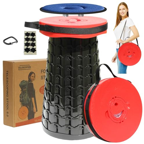 ALEVMOOM Sgabello pieghevole XXL da 50 cm, con cuscino, sgabelli telescopici pieghevoli per adulti, carico massimo 450 kg, sedile portatile retrattile per campeggio, pesca, escursionismo, barbecue