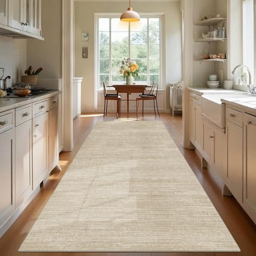 TEHWDAIYOU Alfombra de Pasillo y Cocina Lavable Antideslizante Alfombra Corredor Tapete Larga Alfombra para Pasillos Felpudo Entrada Lavadero 60 x 150 cm Moqueta por Metros Alfombra Cocina Beige