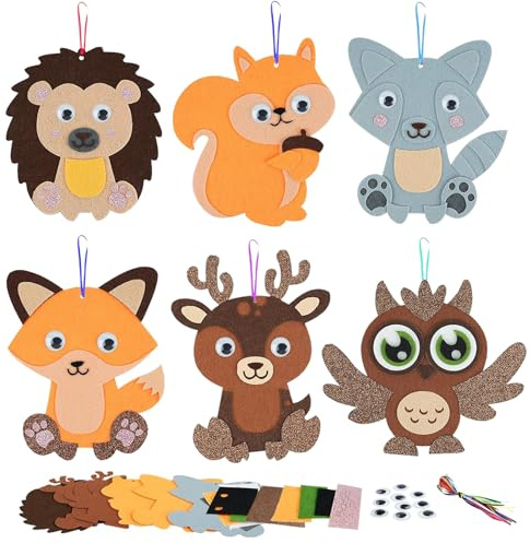 Pubbyuer Herbst Tier Bastelset für Kinder - 6 Stück Waldtiere DIY Filz Bastelset - Pädagogisches Naturhandwerk mit Anleitung - Kreative Bastelgeschenk für Kinderzimmer & Waldspaziergang Deko