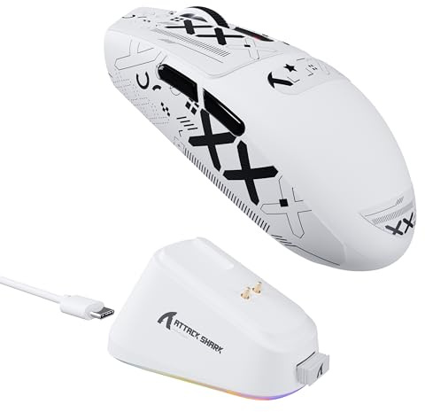 ATTACK SHARK G3PRO Gaming Mouse with Magnetic Charging Dock, PixArt PAW3311 Gaming Sensor, BT/2.4G Wireless/Wired Gaming Mouse with Grip Tape, 25000 DPI, Gamer Mice for Win11/Xbox/PS/Mac (White)