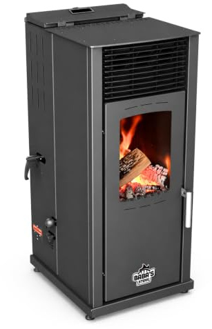 Babas Eco Hybridofen Pellets und Holz Kombiofen Kaminofen 8 kW Pelletofen ohne Strom Schwarz Holzofen Holz Ofen Kamin
