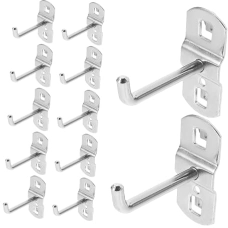 Mikinona 12 piezas Ganchos Metálicos para Panel Perforado Resistentes para Organización Garaje y Tiendas Colgadores de Pared para Herramientas y Accesorios Alta Capacidad de Carga Fácil