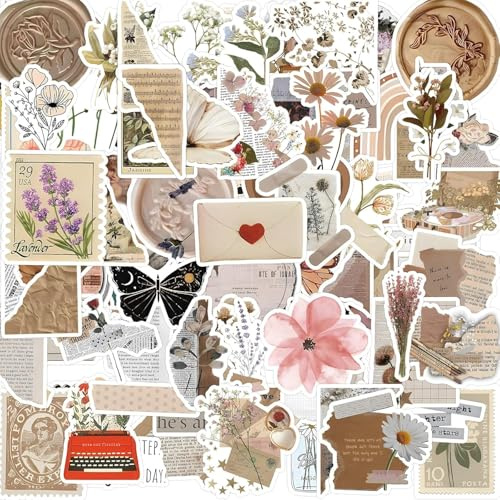 Ausikou 120 Stück Vintage Aufkleber Set，Ästhetische Sticker für Journaling Scrapbooking, Wasserdichte Kreativsticker für Laptop, Wasserflaschen, Tagebücher und Mehr