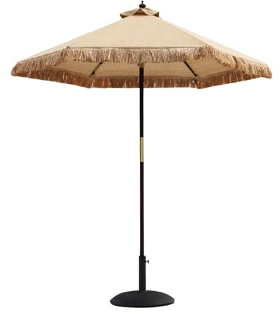 BEDOIN Sombrilla de playa Tiki con techo de paja de 2,1 m, sombrilla para exteriores para jardín, terraza, UV50+, Negro, 210x210cm