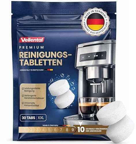 Reinigungstabletten für Kaffeevollautomaten & Kaffeemaschinen (30 Stück) - Reinigungstabs für Delonghi, Siemens EQ-Serie, Jura, Krups, Bosch, Miele, Melitta, Tassimo, WMF
