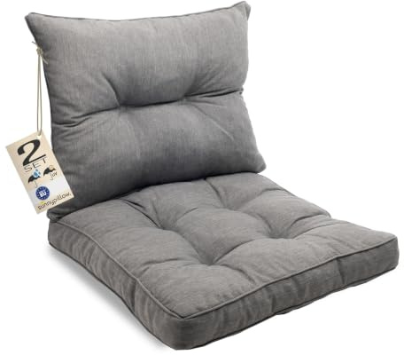 sunnypillow Lot de 2 Coussin de Jardin pour Chaise Fauteuil Rotin (Assise 50x50 cm + Dossier 50x40 cm) Galette de Chaise Anti UV - Extérieur Impermeable – Coussin de Sol idéal pour Balcon - Gris
