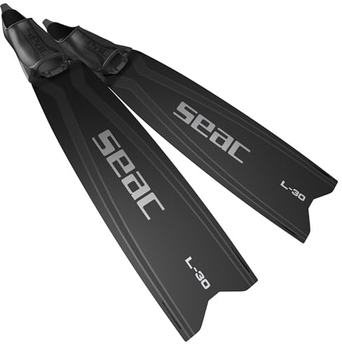 SEAC L-30 Freediving- und Speerfischen-Flossen – Lange Flossen mit reaktivem Technopolymer-Flossenblatt, weiches Fußteil ohne Seitenholme, 30°-Winkel – Ideal auch für Tauchgänge mit Pressluftflasche