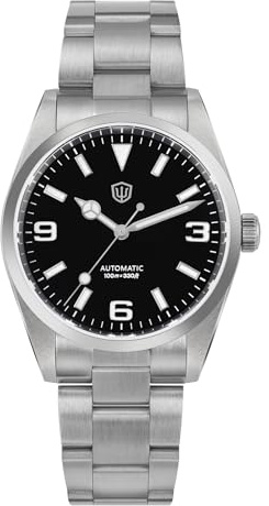 watchdives WD6610 automatisk klocka, japansk 9015 rörelse 37 mm safirkristall herrklockor 100 m vattentätt armbandsur med snabbt OTF-justeringslås