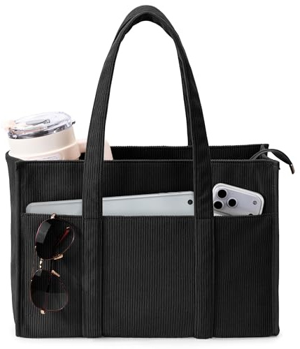 KALIDI Cord Tasche Damen Shopper mit Reißverschluss,Groß Tote Bag Handtasche Schultertaschen Multi-Taschen für Arbeit,Uni,Alltag,Reisen