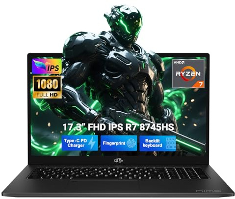 NIMO 17.3 Light-Gaming-Laptop, AMD Ryzen 7 8745HS 8 Cores 32GB DDR5 RAM 1TB SSD, Radeon 780M Graphics, FHD IPS Display, 100W Type-C Fast Charger, Backlit Keyboard, Fingerprint, USB 4.0