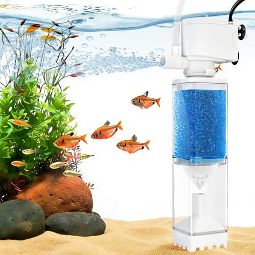 EXLECO Tyst akvariefilter för 20–80 l fisktank, 350 l/H 4 W, automatiskt akvariefiltersystem, syreförsörjning, vattenfilter, akvarium, innerfilter, justerbart flöde, svampfilter med pump