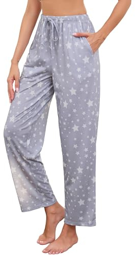 Vlazom Pantalones de Pijama para Mujer con Bolsillos y Cordón, Estampado Floral, Pierna Ancha Larga, Pantalones de Lounge Elásticos S-3XL