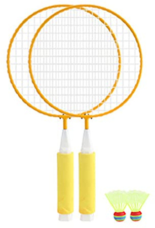 NOENNULL Badmintonsats för Barn, Badmintonracket för Barn, Stort Nät, Mjukt Halkfritt Handtag, Bekvämt Grepp, Badmintonracket för med 2 Bollar (Gul)