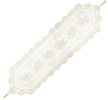 QUARKZMAN Centrotavola In Pizzo 53 X 14 Pollici Centrotavola Beige-WX-669 | All'Uncinetto, Copritavolo Vintage In Pizzo Con Nappe, Per Matrimoni Feste Decorazioni Per Camera Da Letto Mobili