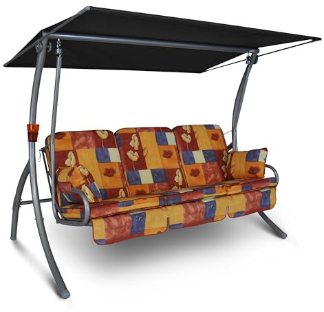 Angerer Freizeitmöbel GmbH Hollywoodschaukel Primero - Gartenschaukel Made in Germany - Schaukel zum Sitzen, Liegen und Entspannen - inklusive Bett-Funktion - einfache Montage (Blau Gemustert)