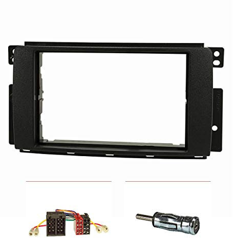 tomzz Audio 2451-000 Conjunto de Panel de Radio Doble DIN Compatible con Smart fortwo 451 forfour 454 Negro con Adaptador de Radio ISO Adaptador de Antena ISO DIN