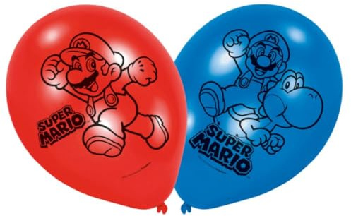Amscan 9901546 - Latexballons Super Mario, 6 Stück, Luftballons, Blau/Rot