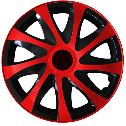 (Größe wählbar) 15 Zoll Radkappen/Radzierblenden Draco Bicolor (Schwarz-Rot) passend für Fast alle Fahrzeugtypen – universal
