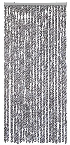 WOHNWOHL Flauschvorhang (90x200 cm) • Wohnwagen Türvorhang • Fliegenschutz Balkontür • Insektenschutz Vorhang • Fadenvorhang Tür • Sichtschutz Wohnmobil • Farbe: Silber/Weiss/Braun