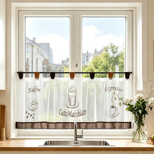 Joyswahl Scheibengardine Voile Bistrogardine mit Stickerei Sophie 60x180cm | Bestickte Gardine,1er Pack,Kurzgardine Lichtdurchlässig,Küchengardinen landhaus,Kurzstores Transparent,Fenstergardinen