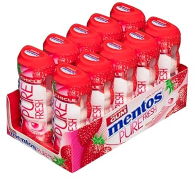 Mentos Chicle Fresa, Sin Azúcar - 10 unidades de 30 gr. (Total 300 gr.)