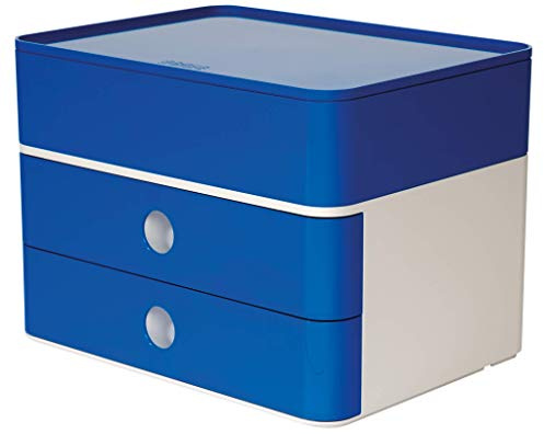 HAN Schubladenbox Allison SMART-BOX plus mit 2 Schubladen, Trennwand sowie Utensilienbox, inkl. Kabelführung, stapelbar, Büro, Schreibtisch möbelschonende Gummifüße, 1100-14, hochglänzend, royal blue