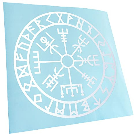 Kiwistar - Autocollant - runes boussole viking - 40 x 40 cm - blanc mat - G40 - Pour voitures, vélos, véhicules, motos, cyclomoteurs, tuning, vitres arrière