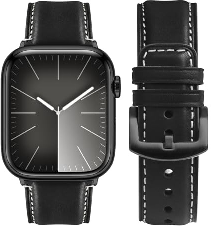 Fullmosa Läderarmband för Apple Watch Armband 44mm 46mm 42mm 45mm 49mm kvinnor män, äkta läder ersättningsarmband lämpligt för iwatch Ultra SE 2/SE Series 10 9 8 7 6 5 4 3 2 1