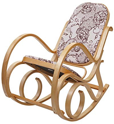 Mendler Schaukelstuhl M41 - Eiche-Optik, Stoff/Textil Jacquard braun | Schwingsessel, Fernsehsessel, Massiv-Holz