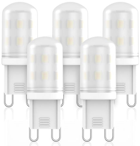 RuLEDne Bombilla LED G9 2W Sustitución para bombilla halógena 28W 25W 20W, Bombilla LED G9 Blanco cálido 2700K, AC 220V-240V, CRI 85+, Sin parpadeo, ángulo de 360 grados (6000K 5PCS)