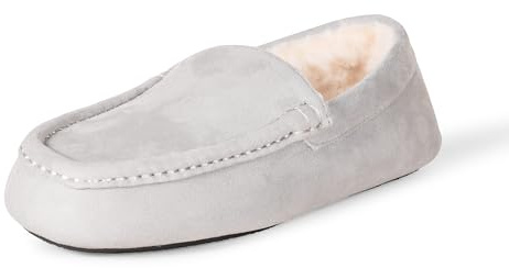 Amazon Essentials Men's Memory Foam Moccasin Slippers, Grey Microsuede, 10