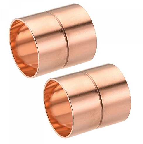 sourcing map Copper Pipe Coupling 35mm Straight Connecting Adapter with Rolled Tube Stop C x C Solder Connection for Plumbing 2Pcs