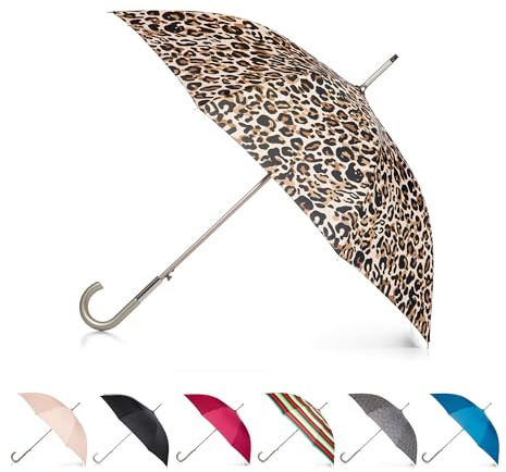 totes Uni Regenschirm mit automatischer Öffnung und J-Griff, Hellbrauner Leopardenmuster, Einheitsgröße, Automatisch öffnender Regenschirm mit J-Griff