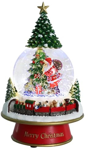 Bdor Musikalische Weihnachts-Schneekugel – Weihnachtsmann, Weihnachtsbaum und Zug, farbwechselnde LED-Lichter, klassischer Stil, High-Definition-Glas und Harz, perfekt für Heimdekoration und Geschenke