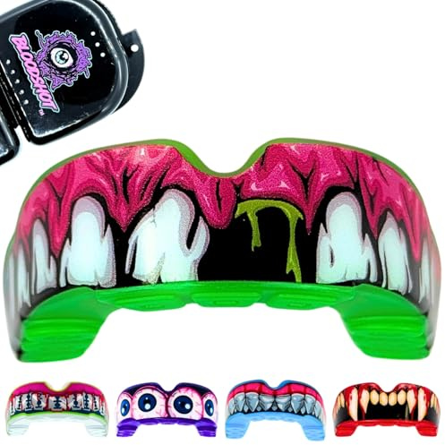 BLOODSHOT | Custom Fit Mouth Guard for All Contact Sports | Rugby, Boxing, BJJ, Hockey, MMA | Protective Gum Shield for Adults & Kids 12+ | Easy 2-Minute Molding with Carry Case (Gum Smash Green)