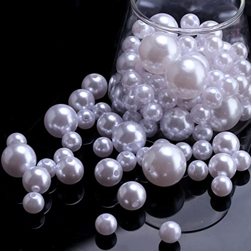 YIEUR Perlen Weiß glitzer, 8mm Bastelperlen mit Loch zum Basteln, Lose Kunst pearl Acryl perlenhochzeit für Armbänder Hallskette Deko Handwerk Schmuckherstellung (big weiß)