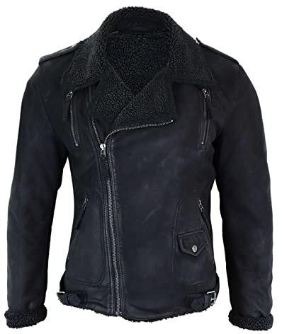 TruClothing.com Herren Biker Jacke Outwear Winddicht Echtes Wildleder Jacken Mantel Flausch