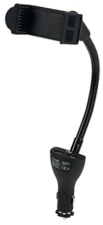 TURBOCAR – Soporte para Smartphone de Coche, 2 Puertos USB, Soporte Universal para Smartphone, función Cargador de 2 Puertos USB, Distancia de hasta 8 cm de Ancho, Ajustable – Montaje en Enchufe para