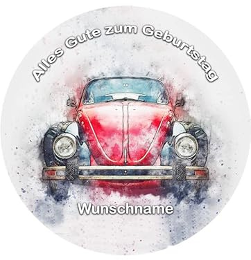 Auto Wunschname, Car, Essbares Foto für Torten, Tortenbild, Tortenaufleger Ø 20cm - Super Qualität, 02500