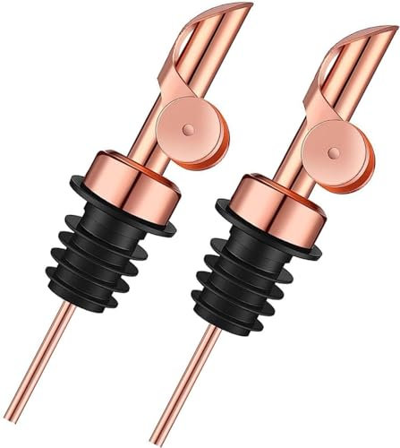 Pafusen 2 Packung Ölflasche Schnapsausgießer, Olivenöl Spender Ausgießers, Auto Flip Ausgießer für Schnapsflaschen, Olivenöl Ausgießer, Flaschenausgießer für Alkohol Wein Sirup, Roségold