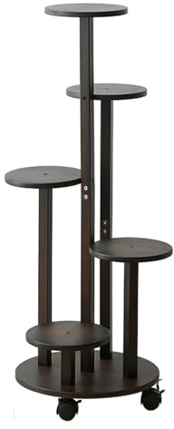 Kingbar Blumenständer Bambus Mit Rollen, 90CM 5 Etagen Hölzern Blumenregal Pflanzenregal, Pflanzenständer Blumentöpfe Organizer Für Outdoor-Balkon Garten, B