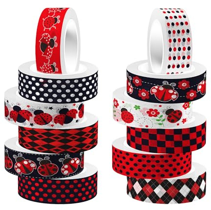 CC HOME Marienkäfer Washi Tape 12 Rolls, 15mm Marienkäfer Washi Tape Set, Masking Tape Dekorative Papieraufkleber zum Verpacken von Geschenken, DIY Kunsthandwerk