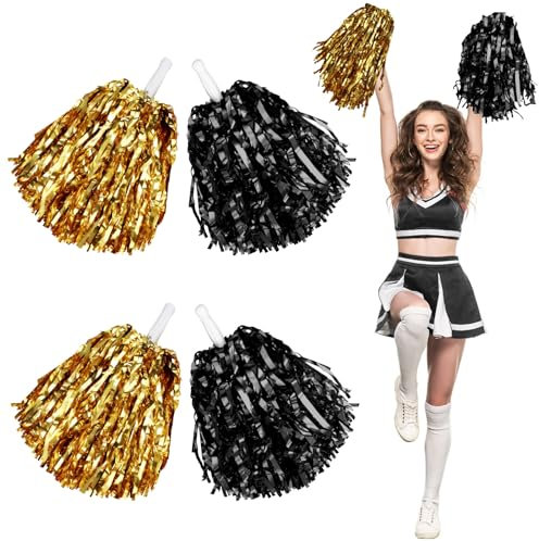 Cheerleading-Pompons, Cheerleading-Pompons, Cheerleading-Pompons, Cheerleading-Poms, Cheerleading-Poms für Party, Sport, Tanz, Cheer, 30 g Gewicht je (Gold, Schwarz)