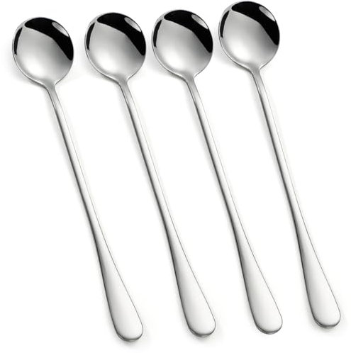 Leegg Lange Löffel für Kaffee, 4 Stück, Eisteelöffel, Edelstahl, Cocktail-Rührlöffel (RS4)